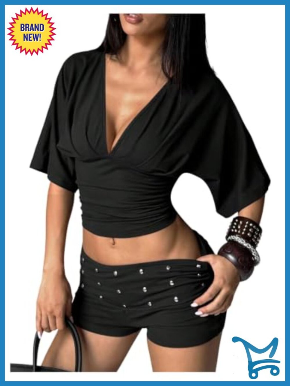 2 Piece Ruched Top & Shorts Matching Set Punk Rave Festival Outfit
